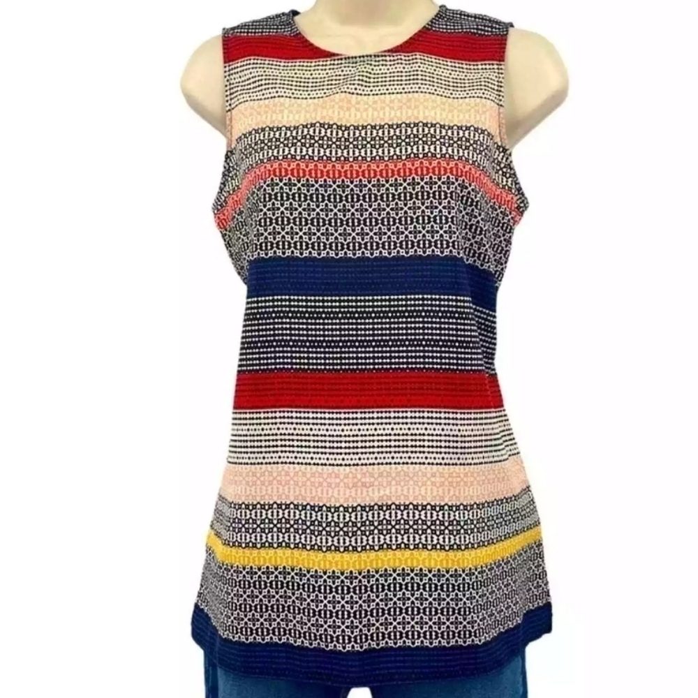 Vince Camuto geometric print stripe multi color tank shell top